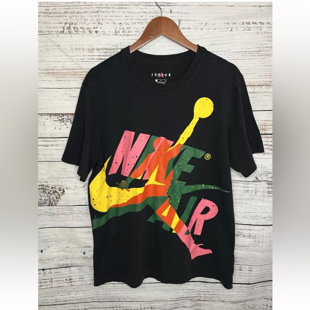 Nike Air Jordan Graphic Spell Out Jumpman Swoosh Mens Black T-Shirt Sz Large